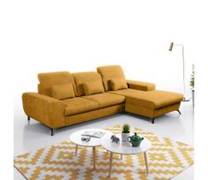 Išskleidžiama L formos apmušta kampinė sofa-lova su talpia daiktadėže ALTA, dešinė, geltona
