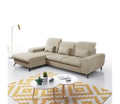 Išskleidžiama L formos kampinė apmušta sofa-lova ALTA su daiktų laikymo vieta, kairinė, smėlinė