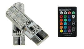 LED lemputės + nuotolinio valdymo pultas MotoLEDy T10, W5W LED T10 12V RGB CANBUS pirnid + kaugjuhtimispult, komplekt