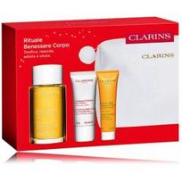Clarins Rituale Benessere Corpo rinkinys (100 ml. aliejus + 30 ml. kūno šveitiklis + 30 ml. kūno balzmas + kosmetinė) - Rinkinys