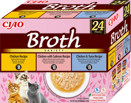 INABA Ciao Broth - papildomas maistas katėms vištienos, lašišos ir tuno skonio sultinys 24x40g