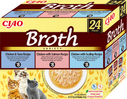 INABA Ciao Broth - kačių maisto papildas - sultinys su vištienos, lašišos, tuno ir šukučių skoniu 24x40g