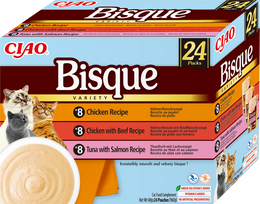 INABA Cat Ciao Bisque papildomas ėdalas katėms kreminė sriuba su vištiena, jautiena ir žuvimi 24x40g