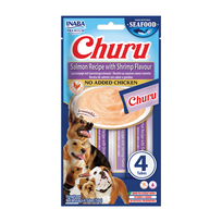 INABA Dog Churu (žuvies pagrindo) lašiša, krevetės 4x14g (56g)
