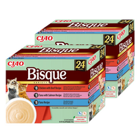 INABA Cat Ciao Bisque - papildomas maistas katėms kreminė sriuba su vištiena, jautiena, tunu ir lašiša 48x40g