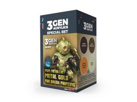 AK Interactive - Wargame Color set - Non Metallic Metal Gold (With Brush) - 3rd generation - Akrilinių dažų rinkinys, AK1077