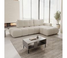 Išskleidžiama L formos kampinė minkšta sofa-lova ALMADA su patogiu sandėliavimo skyriumi, dešininė, šviesiai smėlio spalvos