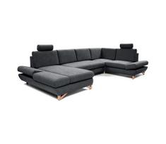 Išskleidžiama kampinė U formos apmušta sofa‑lova AVESTA su patalynės dėže, antracitas