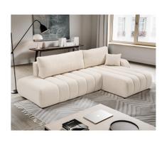 Išskleidžiama L formos kampinė sofa DESIO, dešinė, smėlio spalvos, su patalynės dėže