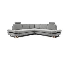 Išskleidžiama apmušta L formos kampinė sofa-lova AVESTA, pilka, su daiktų dėže
