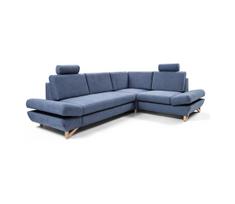 Išskleidžiama dešinė L formos kampinė apmušta sofa AVESTA, mėlyna, su talpia daiktų dėže
