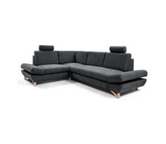 Išskleidžiama kampinė apmušta sofa-lova su patalynės dėže, L formos, AVESTA, kairinė, antracitas