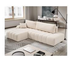 Išskleidžiama kairinė L formos kampinė sofa DESIO su patalynės dėže, smėlinė