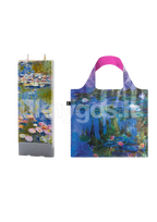 Dovanų rinkinys Žvakė FLATYZ „Claude Monet – Water Lilies“, 15 cm + LOQI pirkinių krepšys „CLAUDE MONET Water Lilies Neon Recycled Bag“