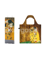 Dovanų rinkinys Žvakė FLATYZ „Gustav Klimt – The Kiss“, 15 cm + LOQI pirkinių krepšys „GUSTAV KLIMT The Kiss, 1907“