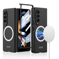 Skirtas Samsung Galaxy Z Fold 4 3 Magsafe belaidžio įkrovimo magnetinis dėklas su grūdintu stiklu itin plonu matiniu sulankstymu 5 smūgiams atspariu dangteliu For Galaxy Z Fold 4 dangaus mėlyna spalva