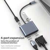 USB C Šakotuvas prie HDTV 4k30Hz VGA 1080P Adapteris, 4-in-1 USB 3.0 100W Įkrovimo PD Prievadas.