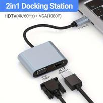 Gopala 4-in-1 dokas: 4K/30Hz HDMI, 1080P VGA, USB 3.0, PD 100W įkrovimas. ,  pilka
