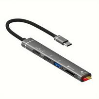 5-in-1 USB-C Adapteris su Dvigubu SD/TF Kortelių Skaitytuvu ,  Gun Grey Type-c sąsaja (skaityti 2TC+TF+SD+USB)