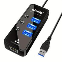 Atolla USB skirstytuvas su Ethernet adapteriu, 3 prievadų.