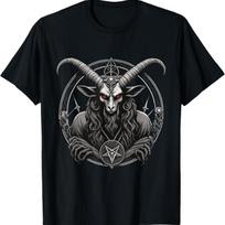 Bafometo Pentagrama Juoda Kulto Satanisto Marškinėliai S juoda