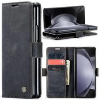 Prabangus Retor odinis piniginės kortelės lizdo telefono dėklas, skirtas Samsung Galaxy Z Fold 5 4 Fold5 Fold4 smūgiams atsparus atverčiamas stovo dangtelis Samsung Z Fold 4 juoda