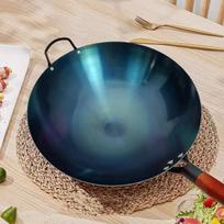 Apvalaus dugno wok puodas su medine rankena dujoms ir indukcijai 32cm gray