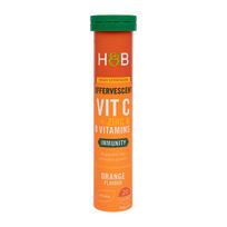 H&B vitaminas C, cinkas ir B grupės vitaminai, apelsinų skonio, 20 šnypščiųjų tablečių