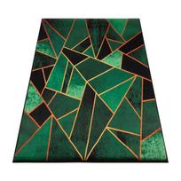 Kilimas 300x200 cm žalias trikampiai su auksiniais akcentais geometrinis glamūras
