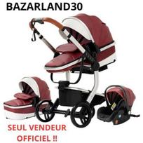 BAZARLAND30. 3-in-1 kūdikio vežimėlis, kombinuotas automobilio sėdynė, lopšys, trijų dalių, apverčiamas, dirbtinė oda, nepradūrimieji ratai, pjaustinys. RAUDONA