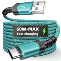 Telefono greito įkrovimo laidas USB-Type C iki 60W, 1m žalias, 1 m