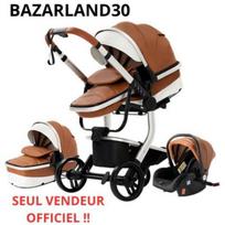 BAZARLAND30. 3 in 1 kūdikio vežimėlis kombinacija automobilinė kėdutė lopšys trijų dalių apverčiamas PU oda nepramušamos ratukai. RUDAS