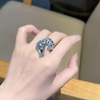 Retro Full Diamond Three-Dimensional Leopard Zircon Personality Exquisite Luxury Temperament Ring Opening adjustable gray