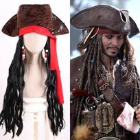 Helovino Karibų piratų kostiumas Džeko Kapitono rekvizitai kostiumas vakarėlio skrybėlė perukas vakarėlio dekoracijos rekvizitai juoda