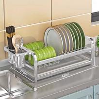304 Stainless Steel Kitchen Dish Drying Rack with Chopstick Holder