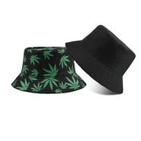 Retro stiliaus madinga marginta klevo lapų žvejo kepurė, lauko kelionių skrybėlė nuo saulės, dvipusė kibiro formos kepurė, kurią galima dėvėti One Size juoda
