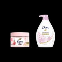 Dove Vyšnių žiedų dušo pienelis ir granatų šveitiklio rinkinys vyšnių žiedų dušo pienas 1kg + granatų šveitiklis 280g spalva