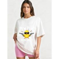 Per dydžio T-shirt Juodas Viščiukas Su Ginklais Pew Pew MadaFakas Spausdinimas Laisvalaikio Gatvės Stiliaus Mada Unisex Viršutinė dalis Vyrams Moterims Kasdieniam Dėvėjimui Šventės Apranga S balta