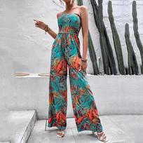 2024 m. Fashion Slim Fit Print Be petnešėlių, laisvalaikio kombinezonas, Moterų vasaros be atlošo paplūdimio atostogų moteriškas šliaužtinukas, seksualūs moteriški kostiumai su aukštu juosmeniu S mėlyna