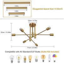 Vintage Ceiling Light 6 Bulbs E27 Socket Gold Chandelier Retro Sputnik Ceiling Lamp for Bedroom Living Room Kitchen Bulbs Not Included