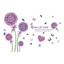Romantic Pink Dandelion Butterfly Wall Stickers for Living Room Bedroom Home Decor Wall Art Decals 60x90cm violetinė