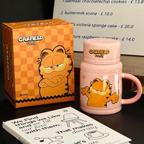 Cute Cartoon Garfield Ceramic Mug with Lid Girl's Cup  Home Breakfast Cup  Milk Cup  Souvenir 470ml