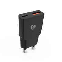 Kambario įkroviklis USB-C + USB-A, 20 W, greitas įkrovimas, juodas
