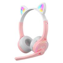 Belaidės ausinės mielos katės ausinės Bluetooth 5.0 ausinės RGB stereo muzikos šalmas Mobilusis telefonas su mikrofono ausinėmis Dovana vaikams rožinė
