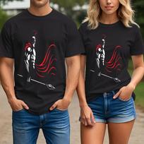 Spartan Warrior T-Shirt | Bold Greek Soldier Spear and Cape Graphic Tee for Unisex L