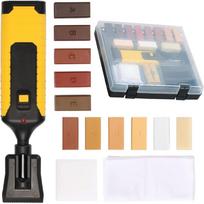 19 vnt. Laminato grindų remonto rinkinys, Baldų remonto rinkinys, Vaško šildymo remonto pistoletas vaškui, Laminatui, vinilui, PVC stalviršiui, Grindų remontui 11 spalvų geltona