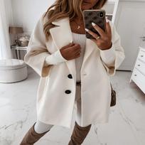 Lady Elegant Turn-down Collar Button Woolen Coat Fashion Women Autumn Loose Tops Outerwear Winter Long Sleeve Pocket Jacket S balta