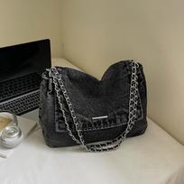 New chain large capacity denim tote bag casual college student shopping bag commuter shoulder messenger bag juoda