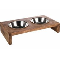 Flamingo Feeding and drinking bowl Duo Kato Rectangle Silver & Brown 2x350 ml 13 cm | 15324 | 5400585190687