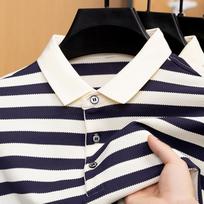 Nauji trumparankoviai marškinėliai vyriški dryžuoti polo marškinėliai laisvalaikio viršutinė dalis vasaros ledo šilko apykaklė T-shirt madingas vasaros aprangos elementas XL